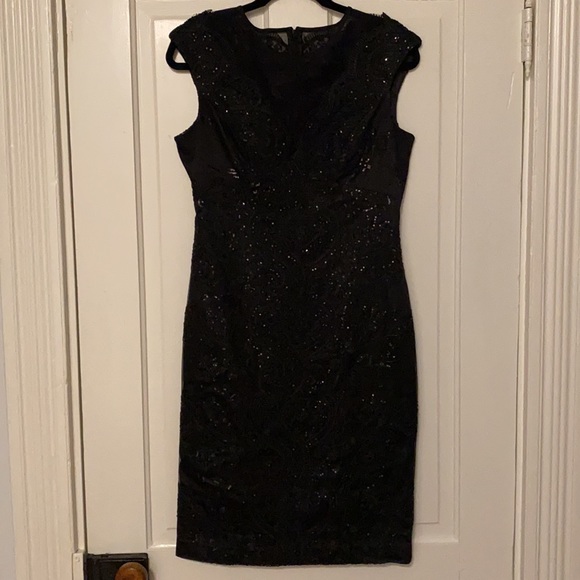 Vince Camuto Black Mesh & Sequin Dress LBD Little Black Dress Size 6 WORN ONCE - Picture 15 of 16
